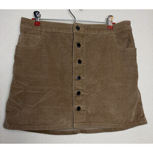 Express Women's Tan Corduroy Mini Skirt Full Front Button Size 10 Cotton/Spandex